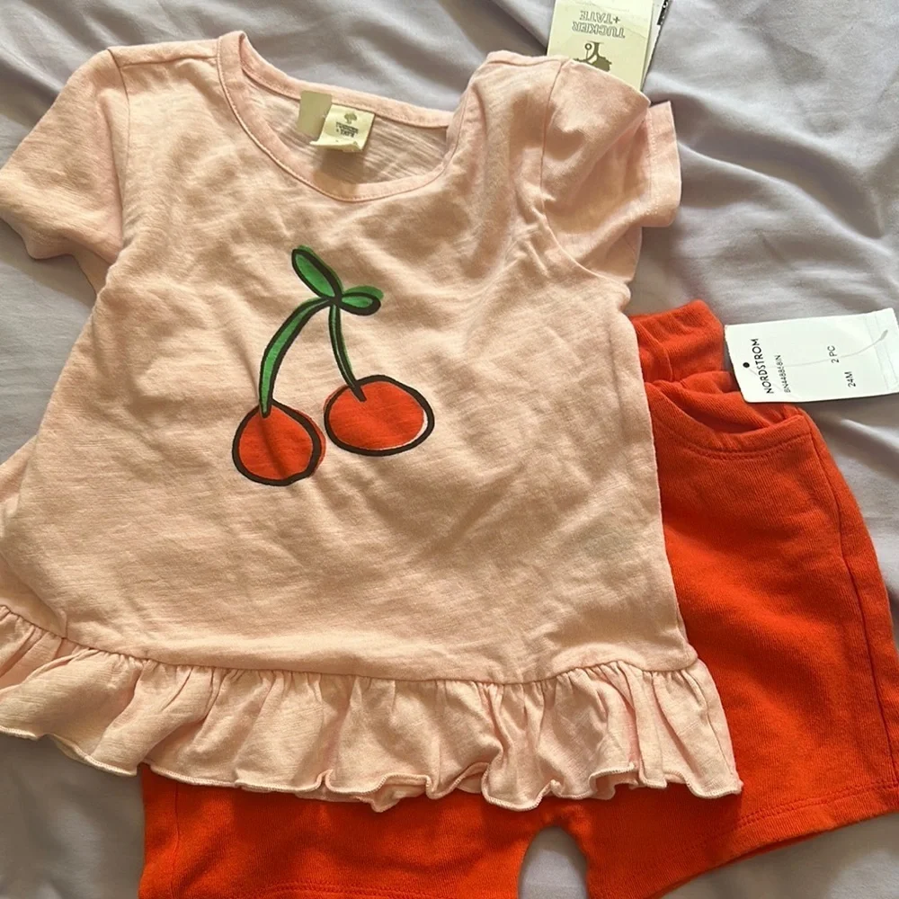 Cherry Print Top and Shorts Set size 24 months. Nwt